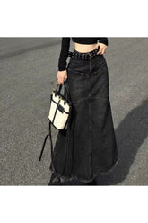 High Waist Denim Long Skirt